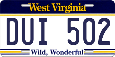 WV license plate DUI502