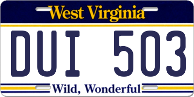 WV license plate DUI503