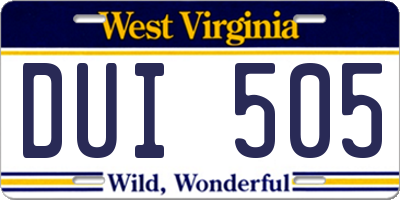 WV license plate DUI505