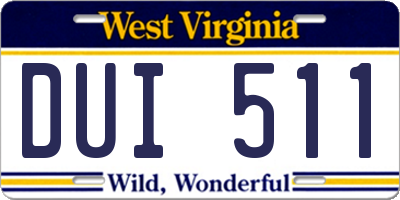 WV license plate DUI511