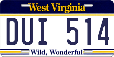 WV license plate DUI514
