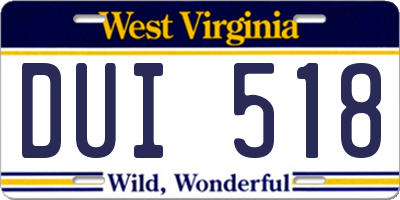 WV license plate DUI518