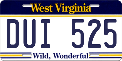 WV license plate DUI525