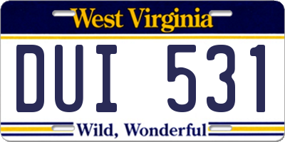 WV license plate DUI531