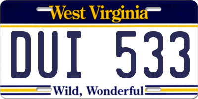 WV license plate DUI533