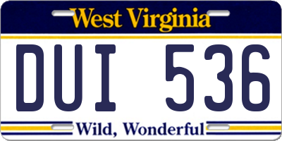 WV license plate DUI536