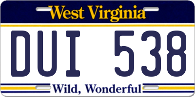 WV license plate DUI538