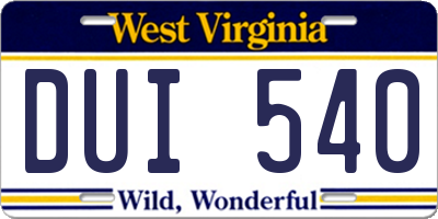 WV license plate DUI540