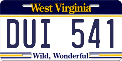 WV license plate DUI541