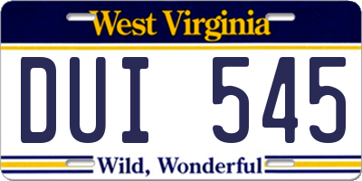 WV license plate DUI545