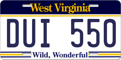 WV license plate DUI550