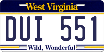 WV license plate DUI551