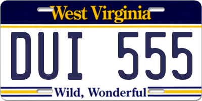 WV license plate DUI555