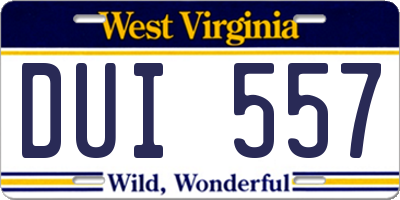 WV license plate DUI557
