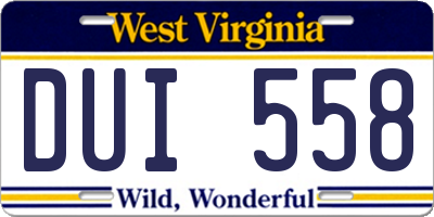 WV license plate DUI558