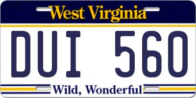 WV license plate DUI560