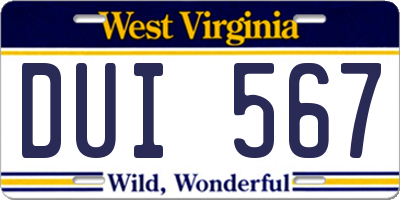 WV license plate DUI567
