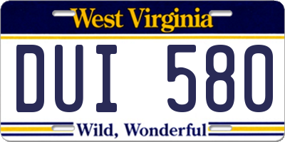 WV license plate DUI580