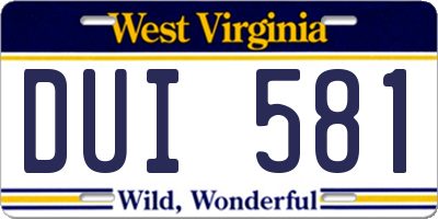 WV license plate DUI581
