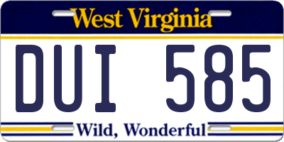 WV license plate DUI585
