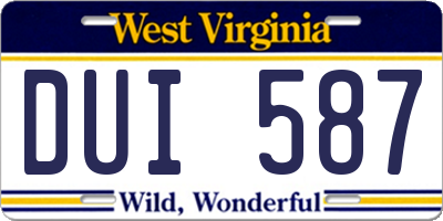 WV license plate DUI587
