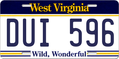 WV license plate DUI596