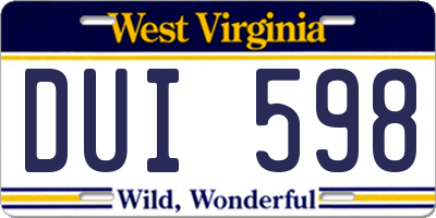 WV license plate DUI598