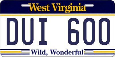 WV license plate DUI600