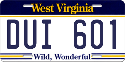 WV license plate DUI601