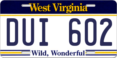 WV license plate DUI602
