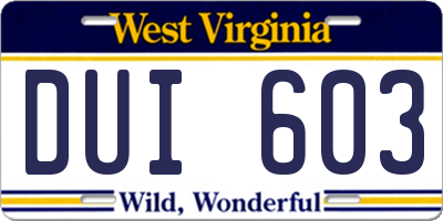WV license plate DUI603