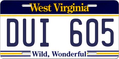 WV license plate DUI605