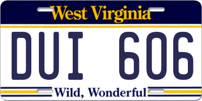 WV license plate DUI606