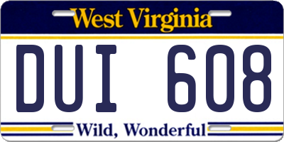 WV license plate DUI608