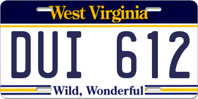 WV license plate DUI612