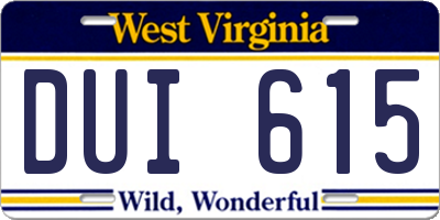 WV license plate DUI615