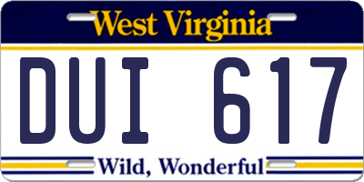 WV license plate DUI617