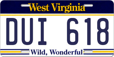 WV license plate DUI618