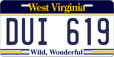 WV license plate DUI619