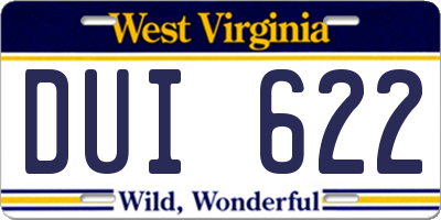 WV license plate DUI622