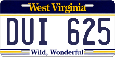 WV license plate DUI625