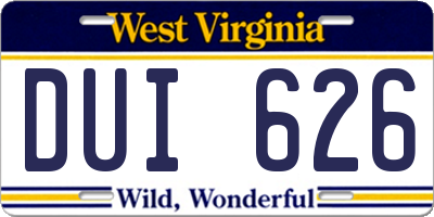 WV license plate DUI626