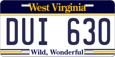 WV license plate DUI630