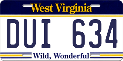WV license plate DUI634