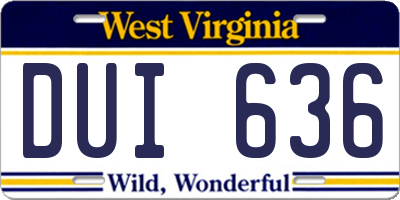 WV license plate DUI636