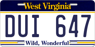 WV license plate DUI647