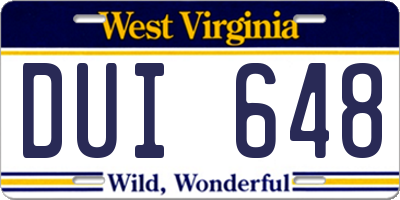 WV license plate DUI648