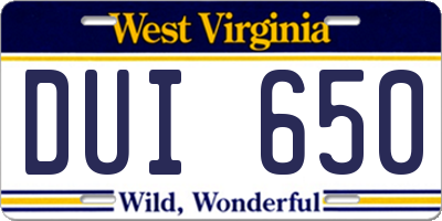 WV license plate DUI650