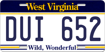 WV license plate DUI652