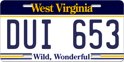 WV license plate DUI653